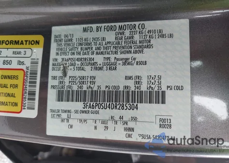 2013 Ford Fusion Energi Titanium z USA, uszkodzony, nr VIN 3FA6P0SU4DR285304